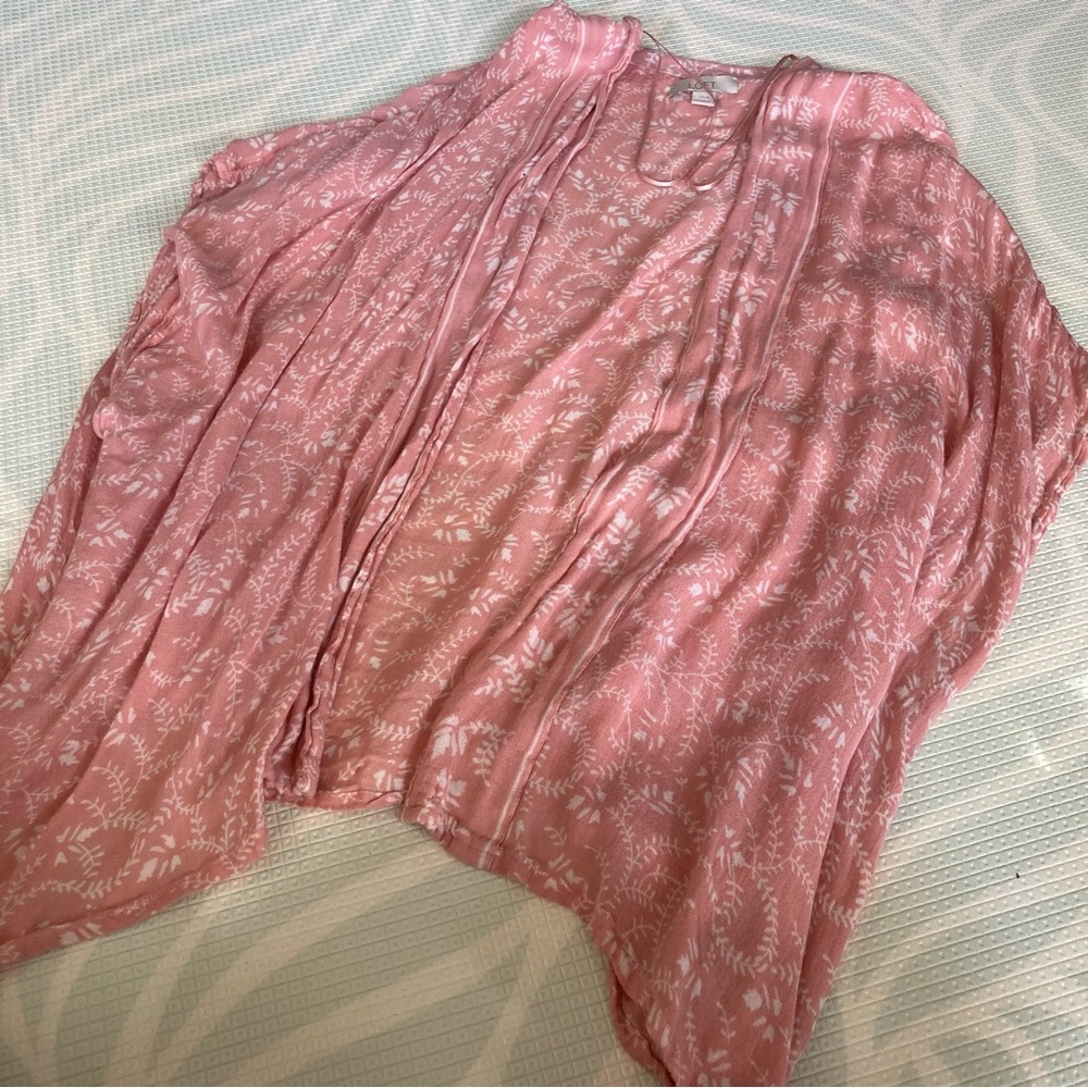 Loft Soft Salmon Pink Leaves Kimono Oversized Cover Up Boxy